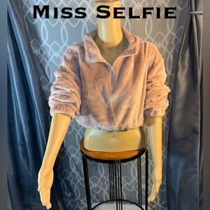 🔴Miss Selfie S:L Cropped dusty pink Half Zip Plush Top